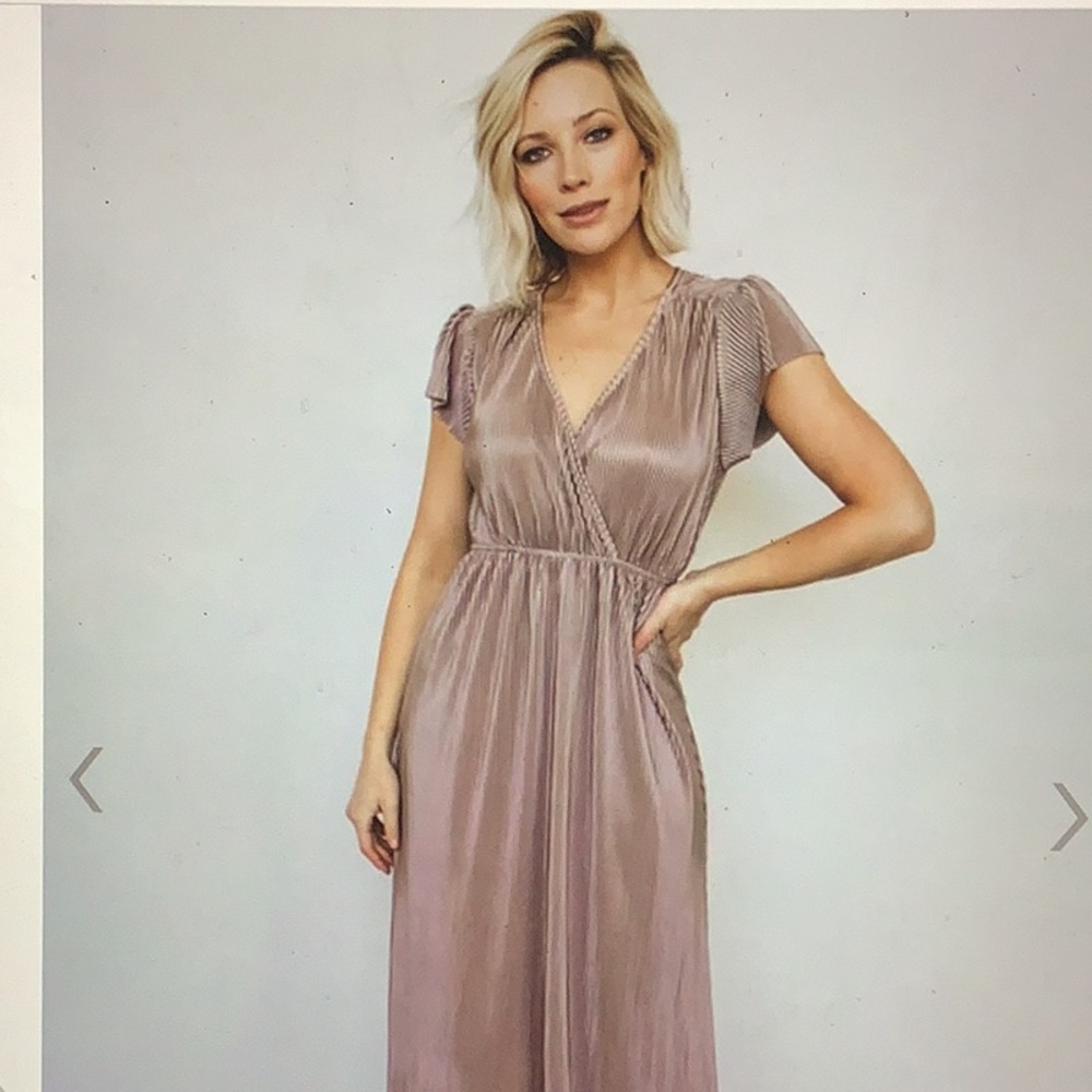 Baltic Born Dusty Mauve Pleated Wrap Maxi Dress